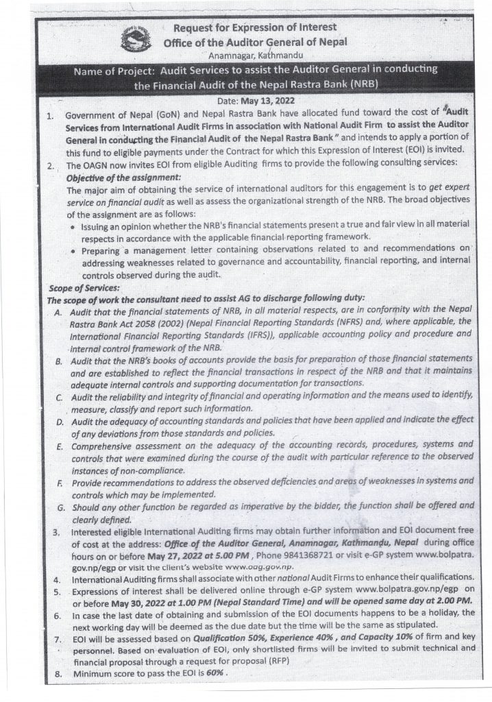 Request for Expression of Interest for the Audit Services to Assist ...